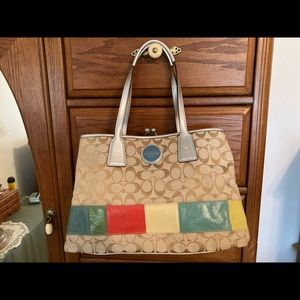 Coach Signature Stripe Frame Carryall NWOT